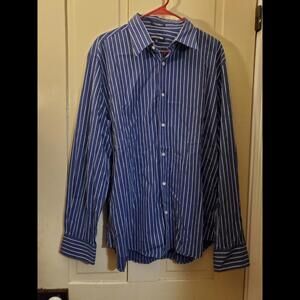 Express 1MX Mens Shirt Blue Striped Modern Fit LS Size XL